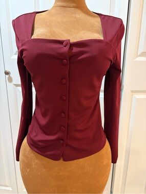 Derek Heart Burgundy Square-Neck Button Front Top